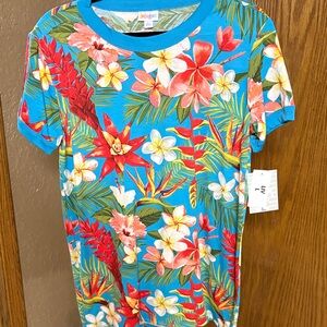 LuLaRoe Tropical Floral Short Sleeve Tee - Blue and Red